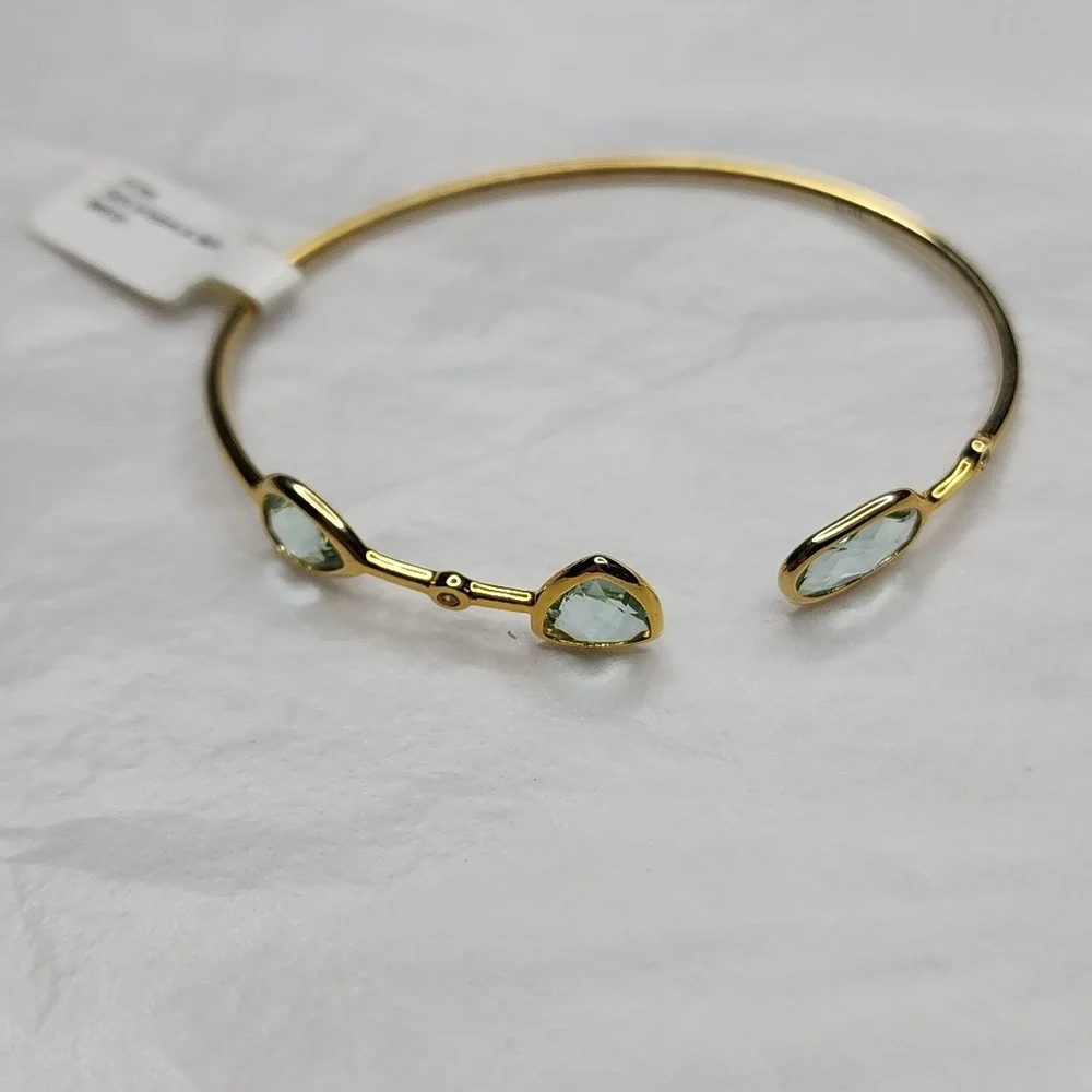 Gold Plated Bracelet with Clear Pale Green Gemstones